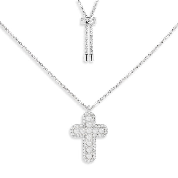 Cross Adjustable Necklace with Pearls