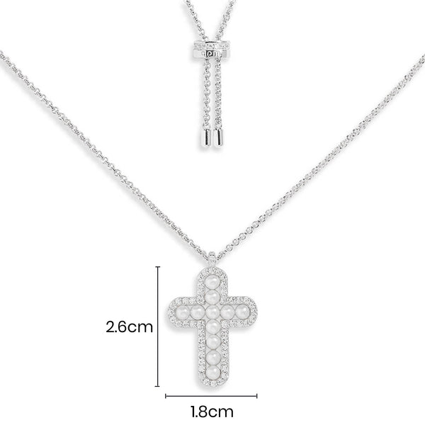 Cross Adjustable Necklace with Pearls