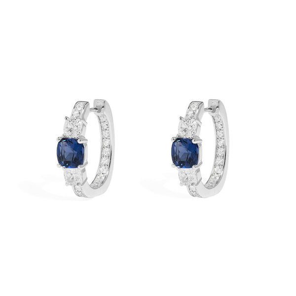 Blue Square Pavé Hoop Earrings