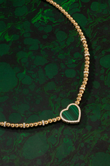 Malachite Heart Adjustable Necklace with beads