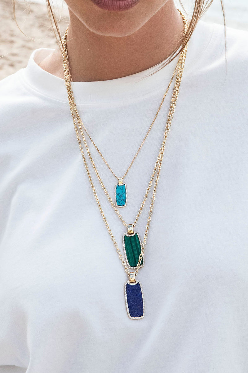 APM Monaco Malachite Medal Chain Necklace in Yellow Gold