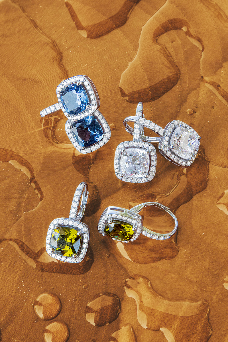 Hoop Earrings with Blue Square Stones