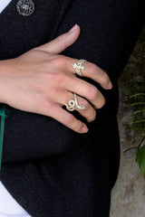 APM Monaco Serpent Ring with White and Green Stones in Yellow Silver