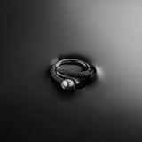 Open ring with pearl - dark grey silver