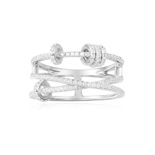 Triple Ring with Sliding Hoops - White Silver