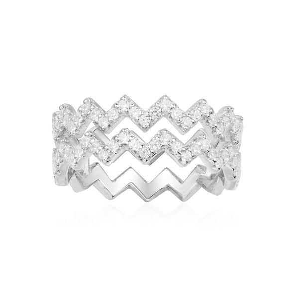 Double Up And Down Ring - White Silver