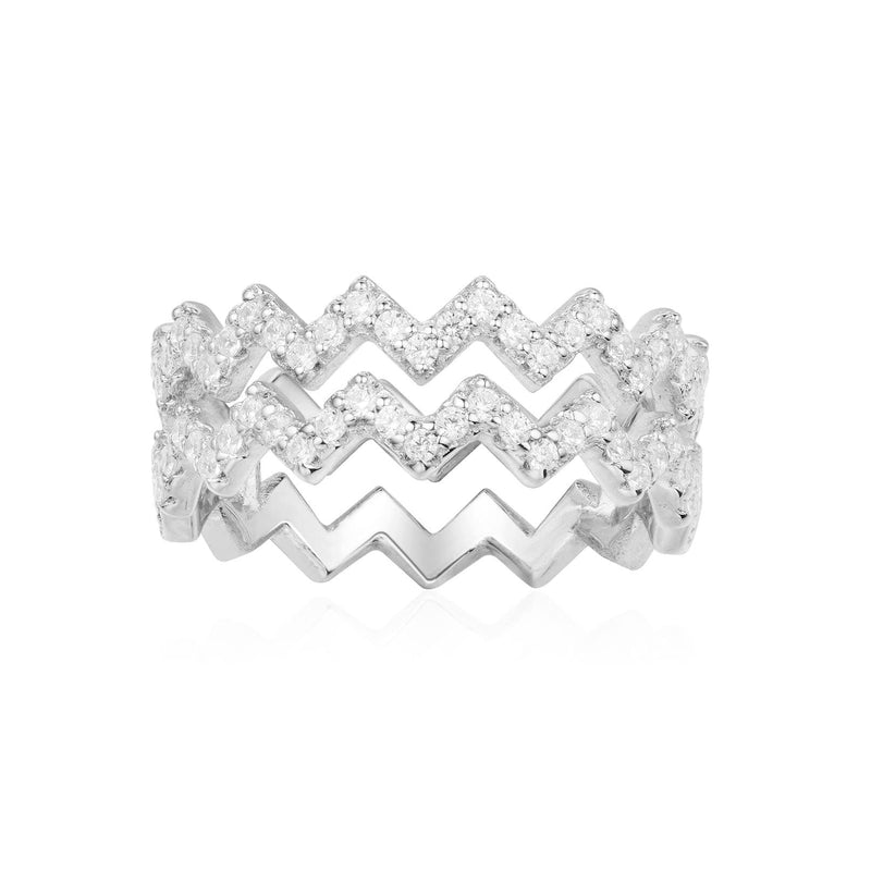 Double Up And Down Ring - White Silver