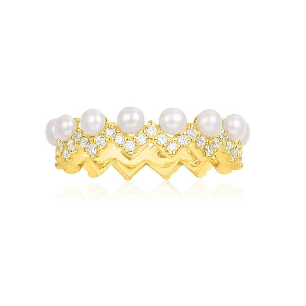 Up And Down Ring with Pearls - Yellow Silver