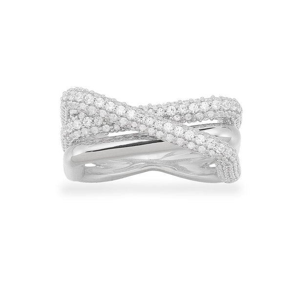 White Crossed Rectangle Ring - White Silver