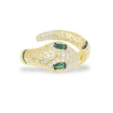 Serpent Open Ring with Green Stones - Yellow Silver