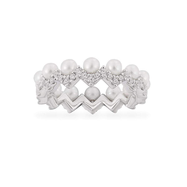 Up and Down Ring with Pearls - White Silver