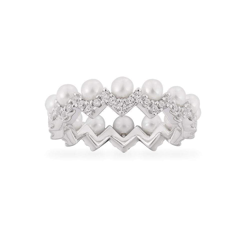 Up and Down Ring with Pearls - White Silver