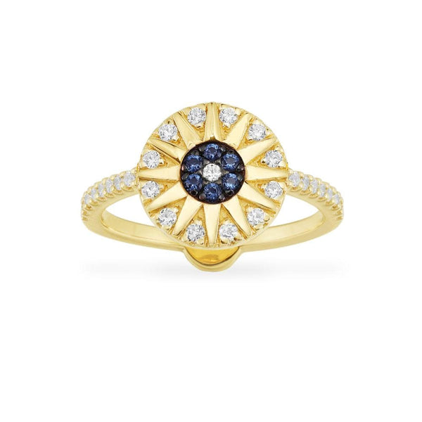 Tropical Sun Ring with Blue Stones - Yellow Silver