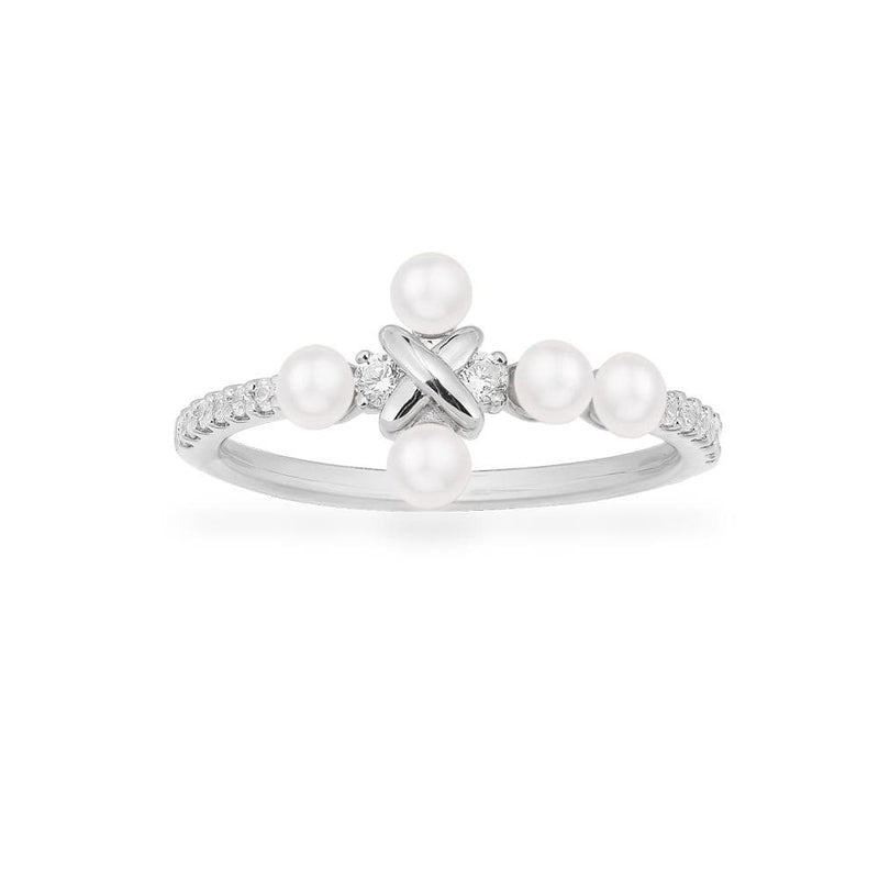 Cross Ring with Pearls - White Silver