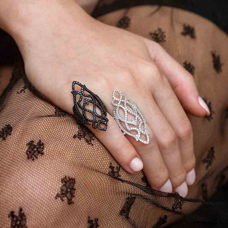 APM Monaco Long Arabesque Ring in dark grey silver