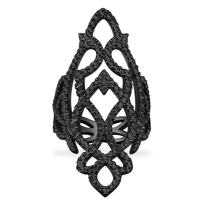 Long Arabesque Ring - Dark Grey Silver