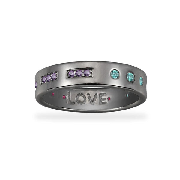 LOVE Morse Code Ring with Colorful Stones - Dark Grey Silver