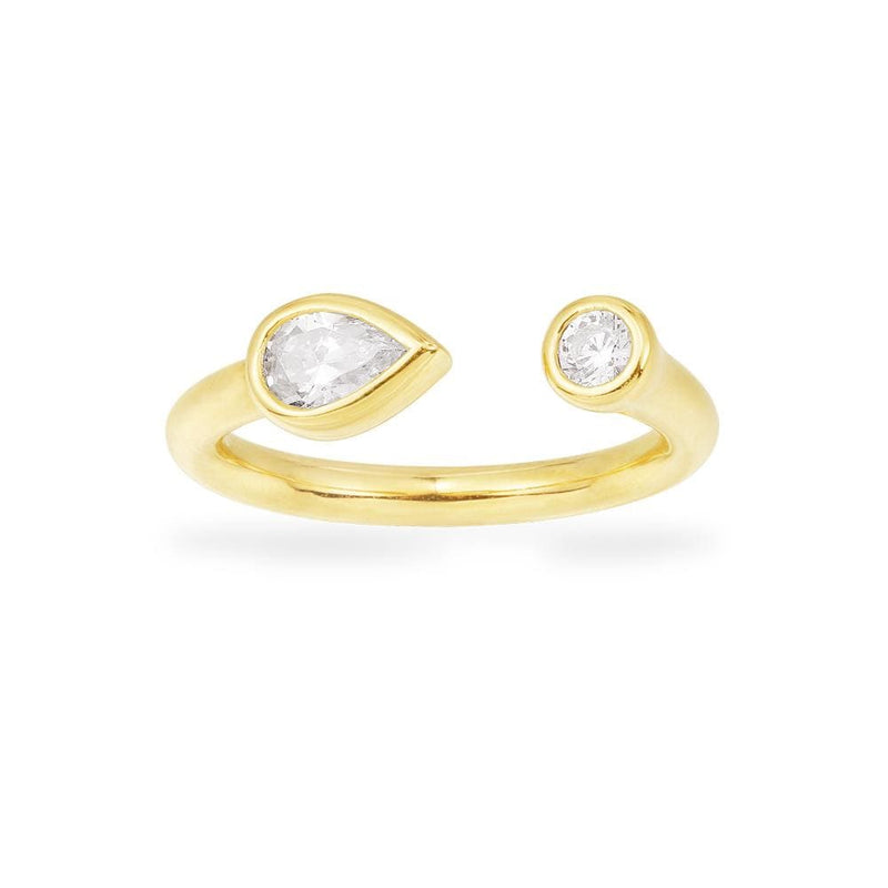 Open-Ring with Pear - Yellow Silver