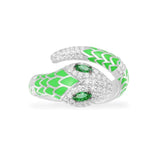 Neon Green Serpent Wrap Ring - White Silver