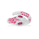 Neon Fuschia Serpent Wrap Ring - White Silver