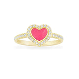 Neon Pink Heart Paved Ring - Yellow Silver