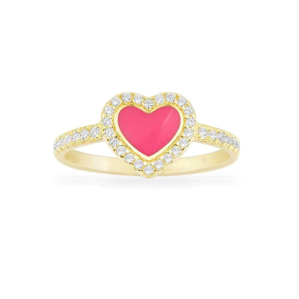 Neon Pink Heart Paved Ring - Yellow Silver