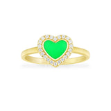 Neon Green Heart Ring - Yellow Silver