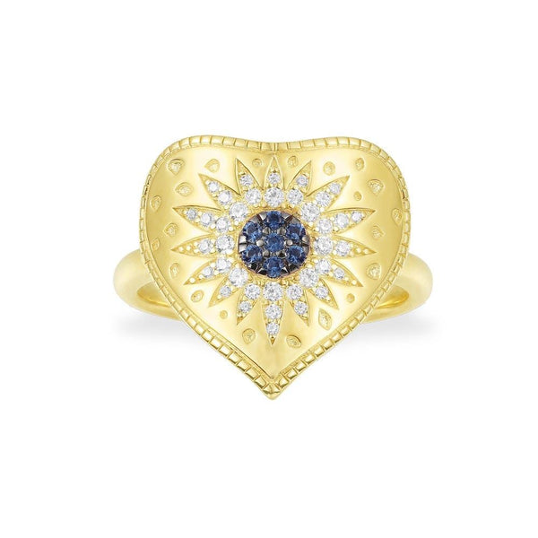 Embellished Heart Ring - Yellow Silver