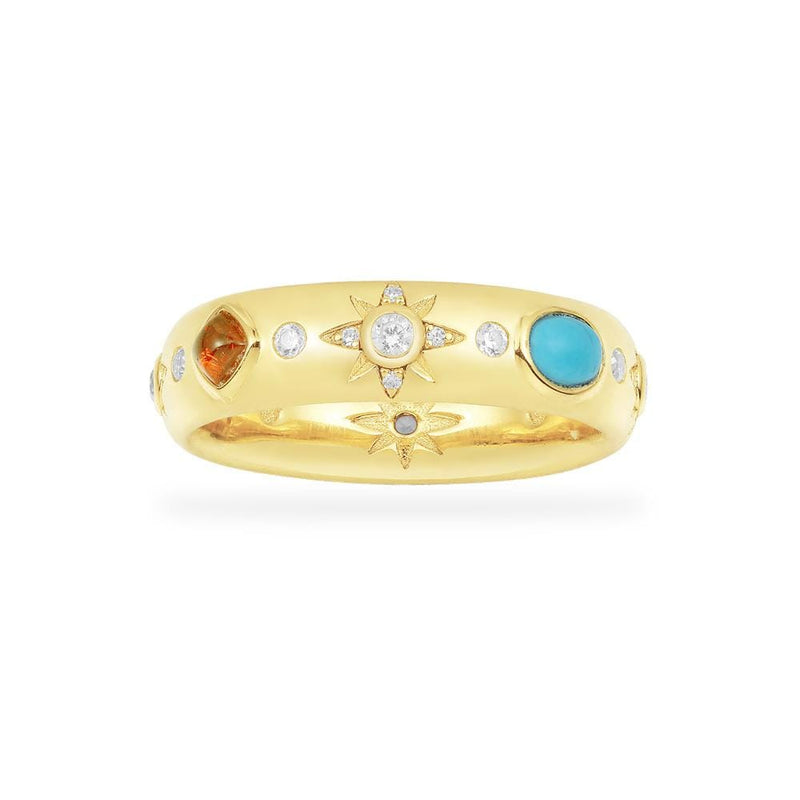 Dainty Multicolor Stone Ring - Yellow Silver