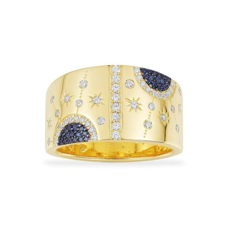 Embellished Sun & Moon Ring - Yellow Silver