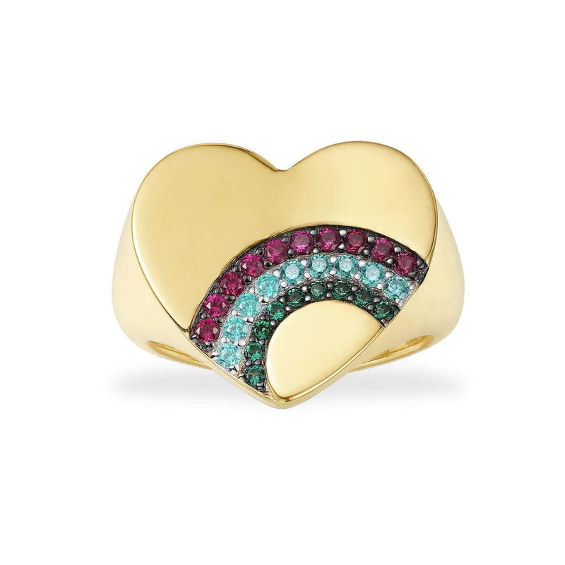 Heart Signet Ring - Yellow Silver