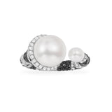 Black & white open ring with pearls - silver