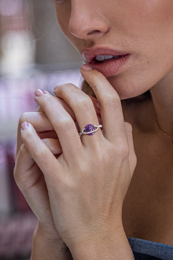 APM Monaco Purple Planet Ring in silver