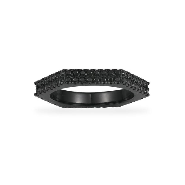 Black geometric ring - black silver