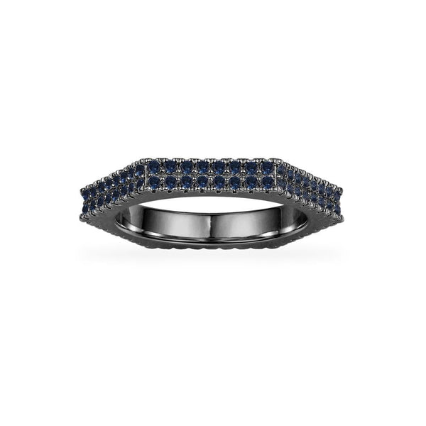 Navy Blue geometric ring - dark grey silver