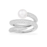 3-hoop open ring with pearl - silver