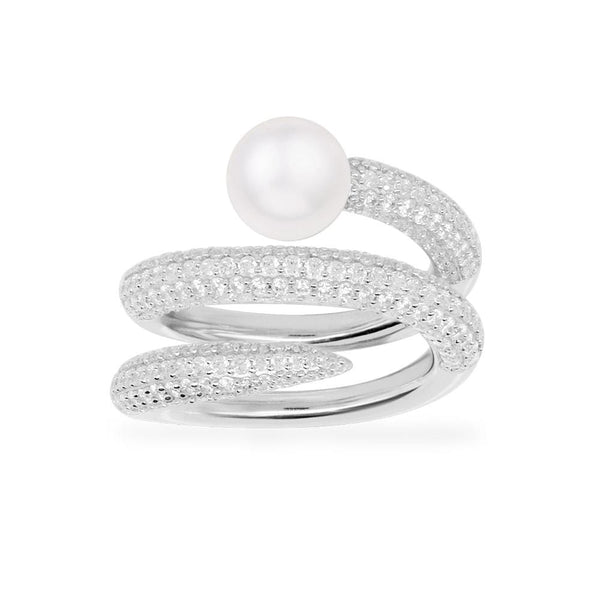 3-hoop open ring with pearl - silver