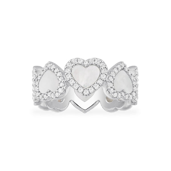 Pavé White Nacre Full Heart Ring - silver