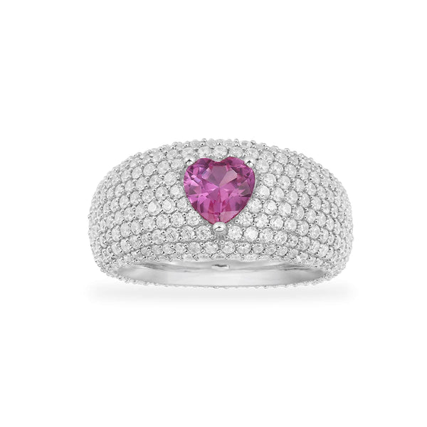 Chunky Fuchsia Heart Ring - silver