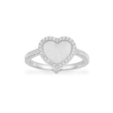 White Nacre Heart Ring - silver