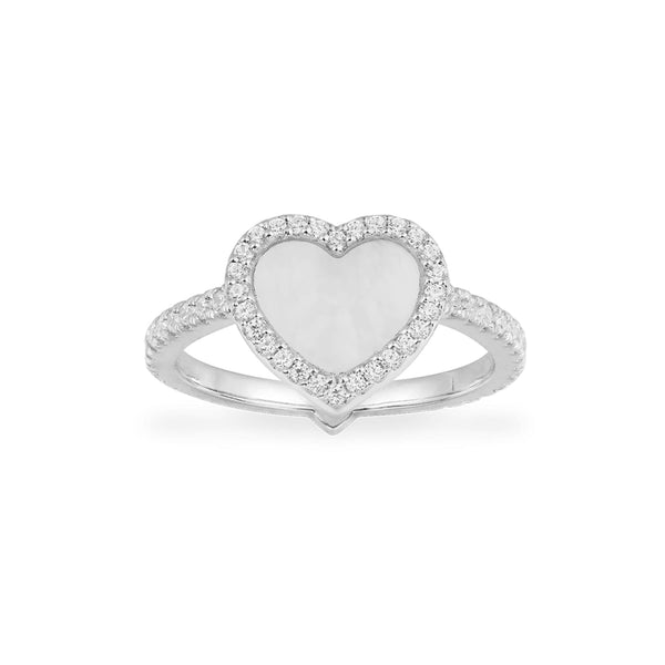 White Nacre Heart Ring - silver