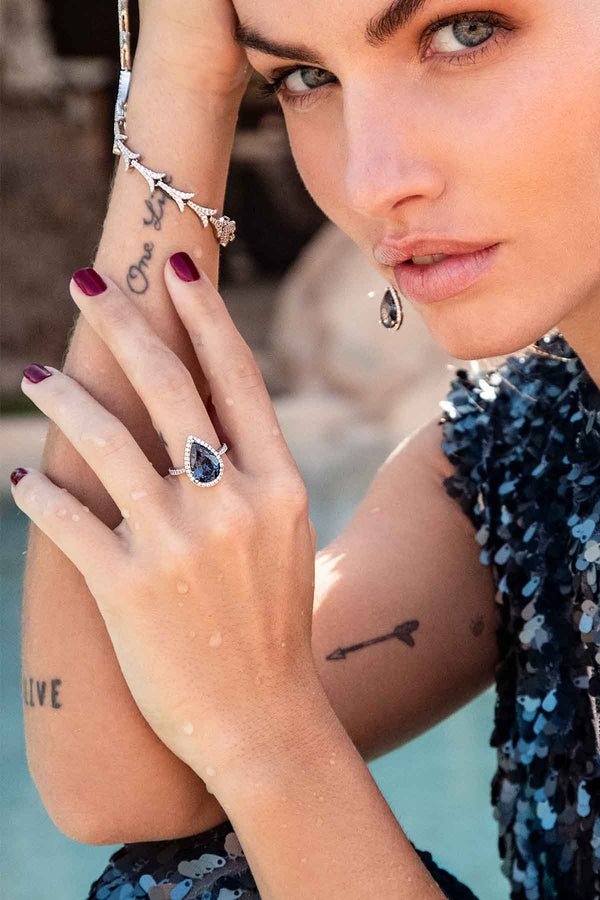 APM Monaco Blue Pear Pavé Ring in Silver