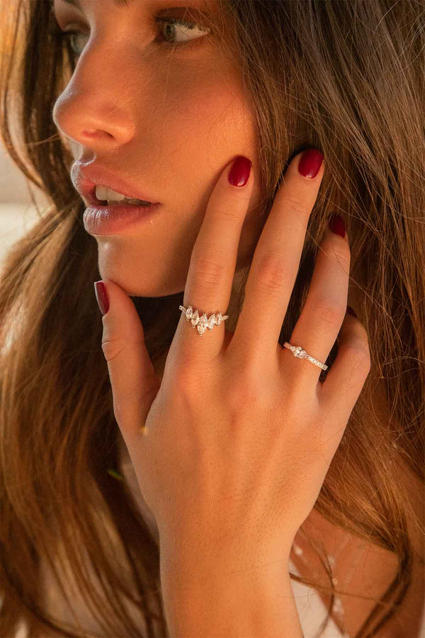 APM Monaco Oval Pavé Ring in White Silver