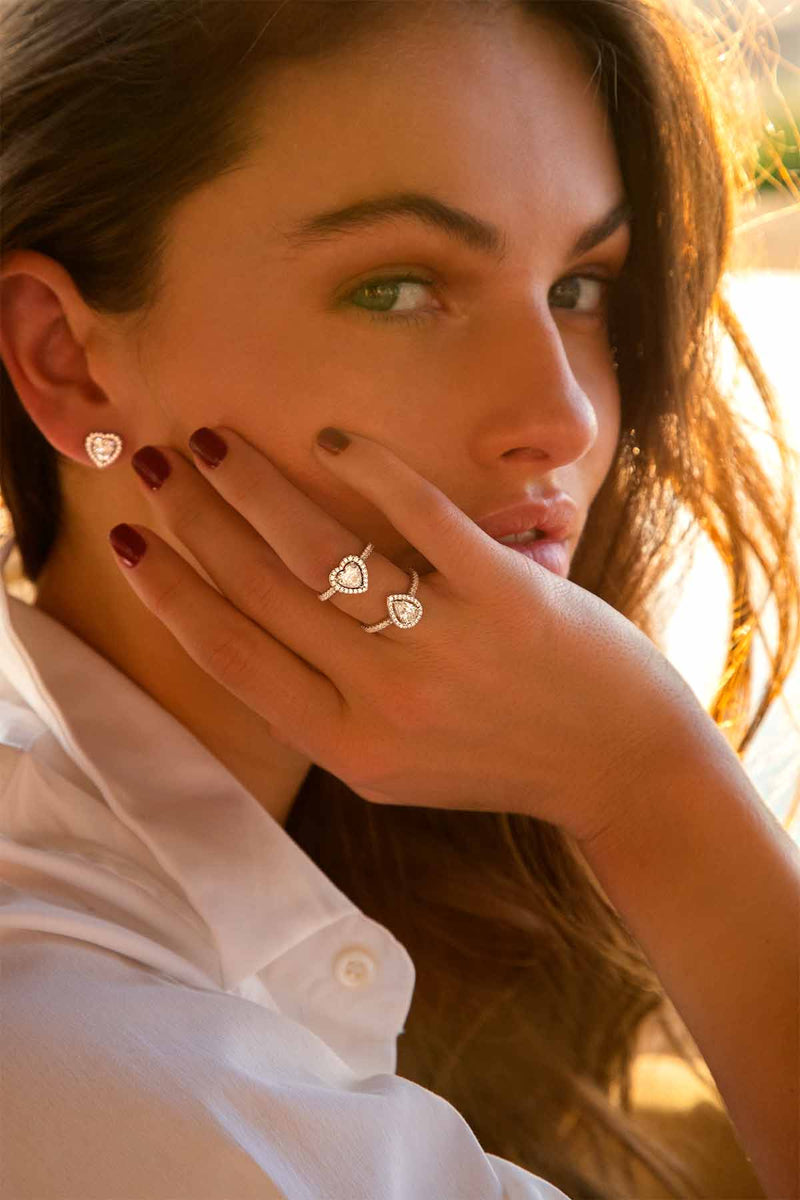 APM Monaco Heart Pavé Ring in White Silver