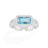 Pavé Lagoon Blue Rectangle Chain Ring