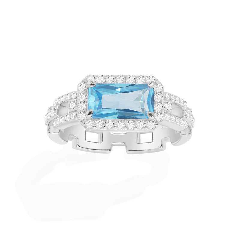 Pavé Lagoon Blue Rectangle Chain Ring