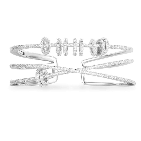 Triple Open Cuff with Sliding Rings - White Silver