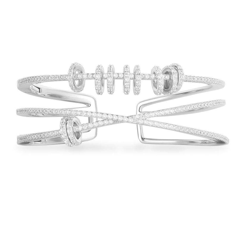 Triple Open Cuff with Sliding Rings - White Silver