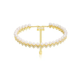 Adjustable Up And Down Bracelet with Pearls - Yellow Silver