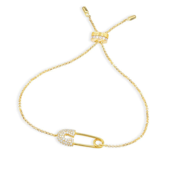 Safety Pin Adjustable Bracelet - Yellow Silver